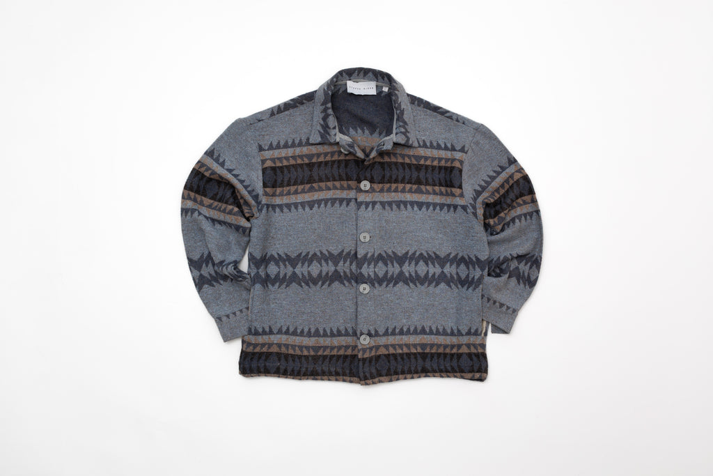 Steppe Rider Erkek Oversize Kalın Kışlık Etnik Kilim Desenli Ceket Gömlek Overshirt