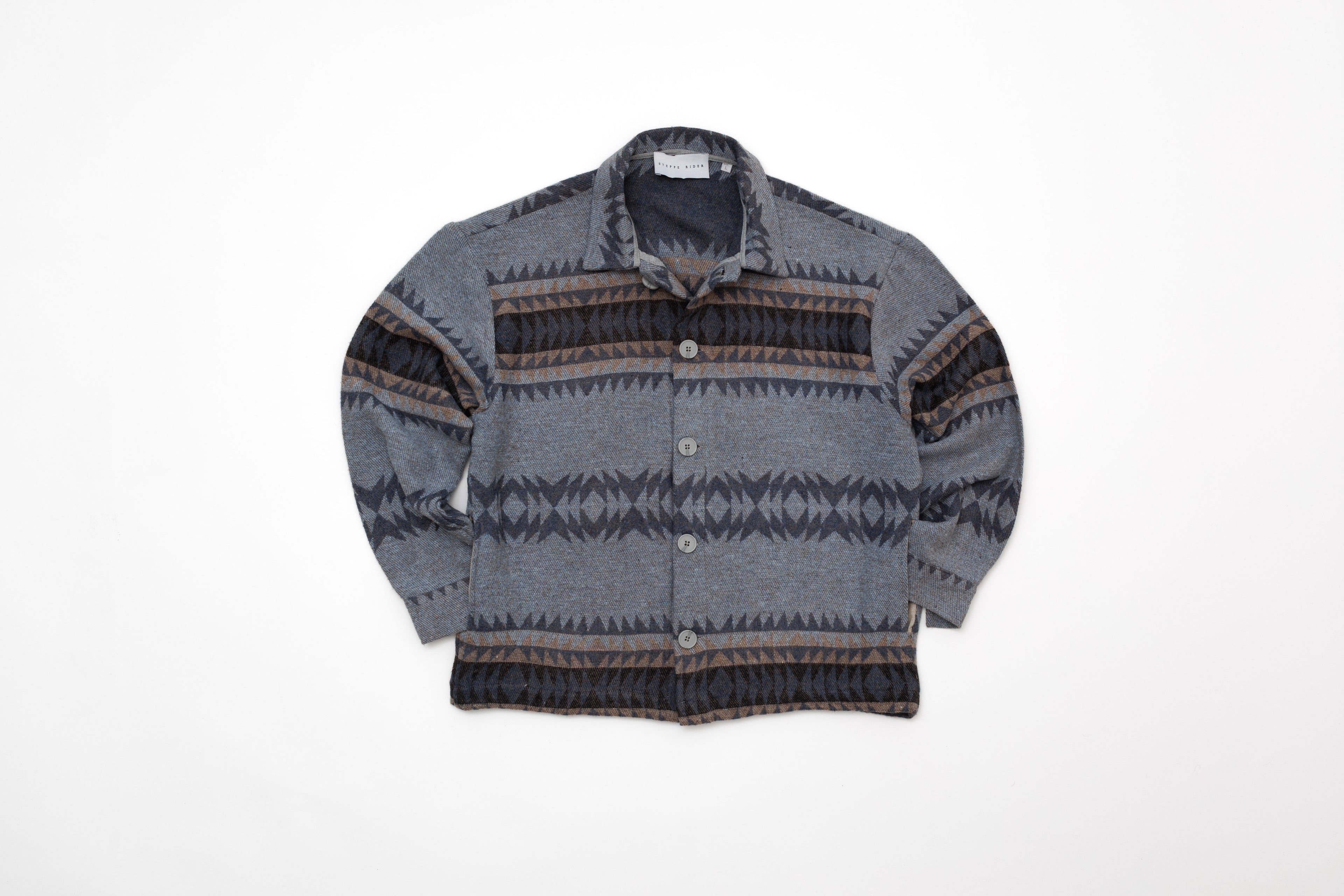 Steppe Rider Erkek Oversize Kalın Kışlık Etnik Kilim Desenli Ceket Gömlek Overshirt