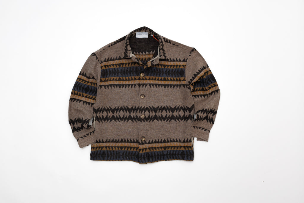 Steppe Rider Erkek Oversize Kalın Kışlık Etnik Kilim Desenli Ceket Gömlek Overshirt