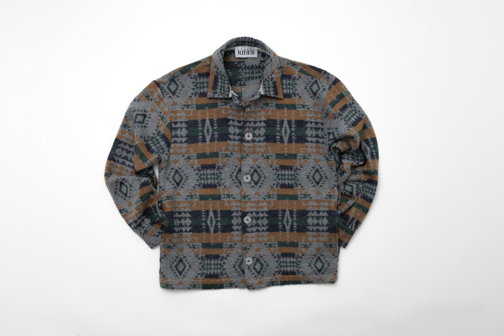 Steppe Rider Erkek Oversize Rahat Kesim Bej Etnik Kilim Desenli Kalın Ceket Gömlek Overshirt