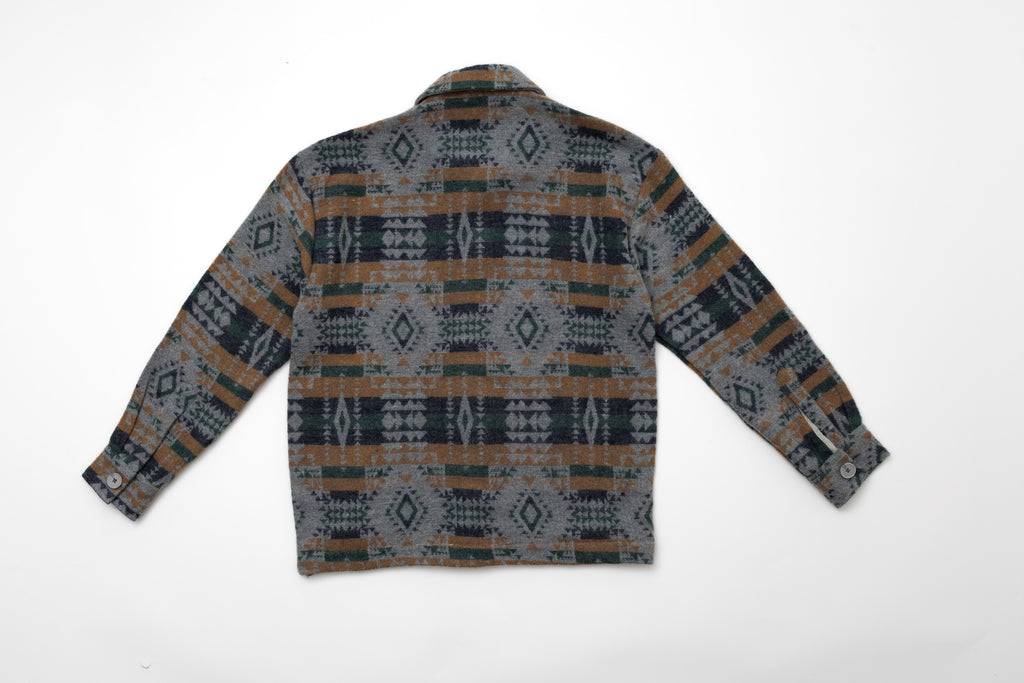 Steppe Rider Erkek Oversize Rahat Kesim Bej Etnik Kilim Desenli Kalın Ceket Gömlek Overshirt