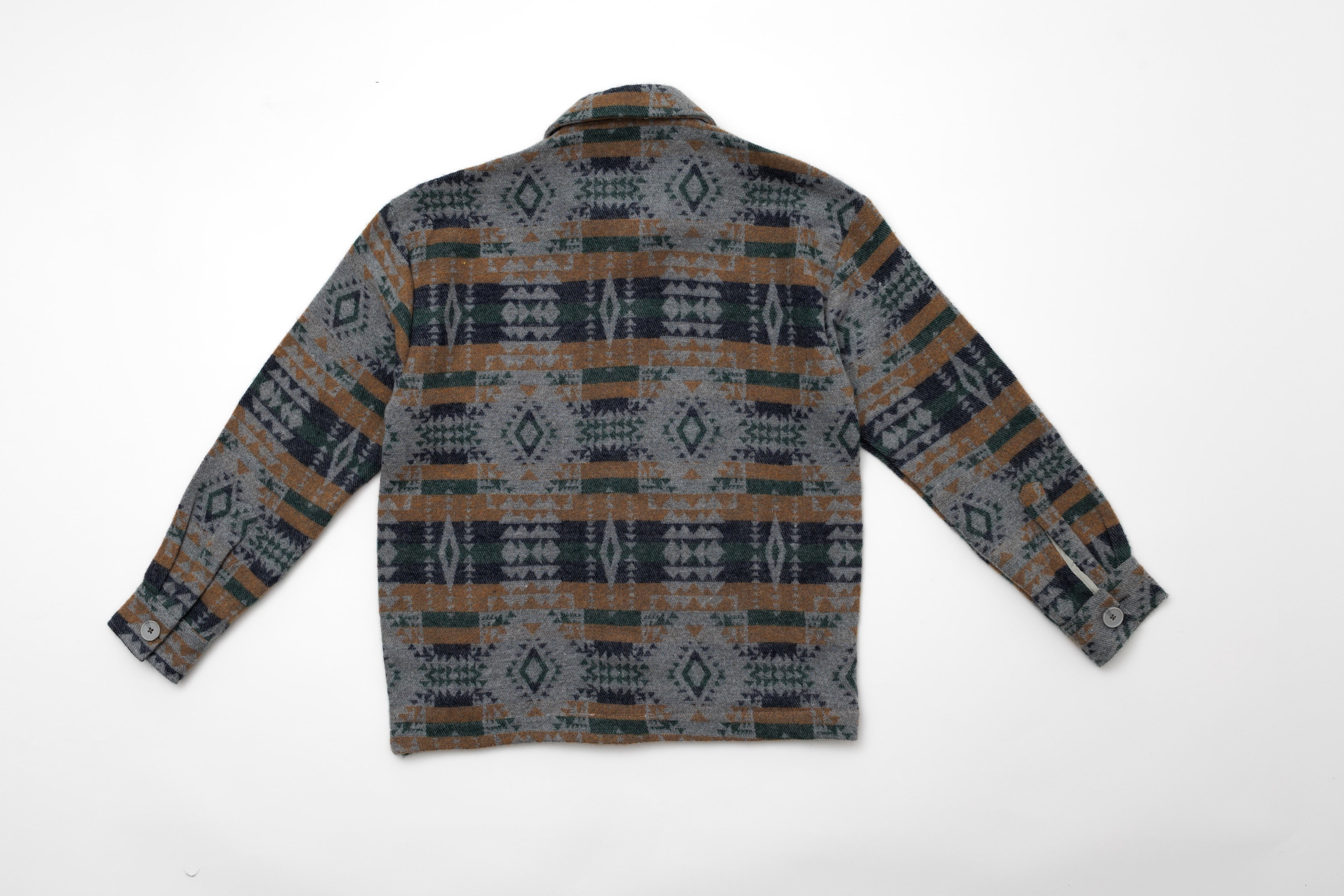 Steppe Rider Erkek Oversize Rahat Kesim Bej Etnik Kilim Desenli Kalın Ceket Gömlek Overshirt