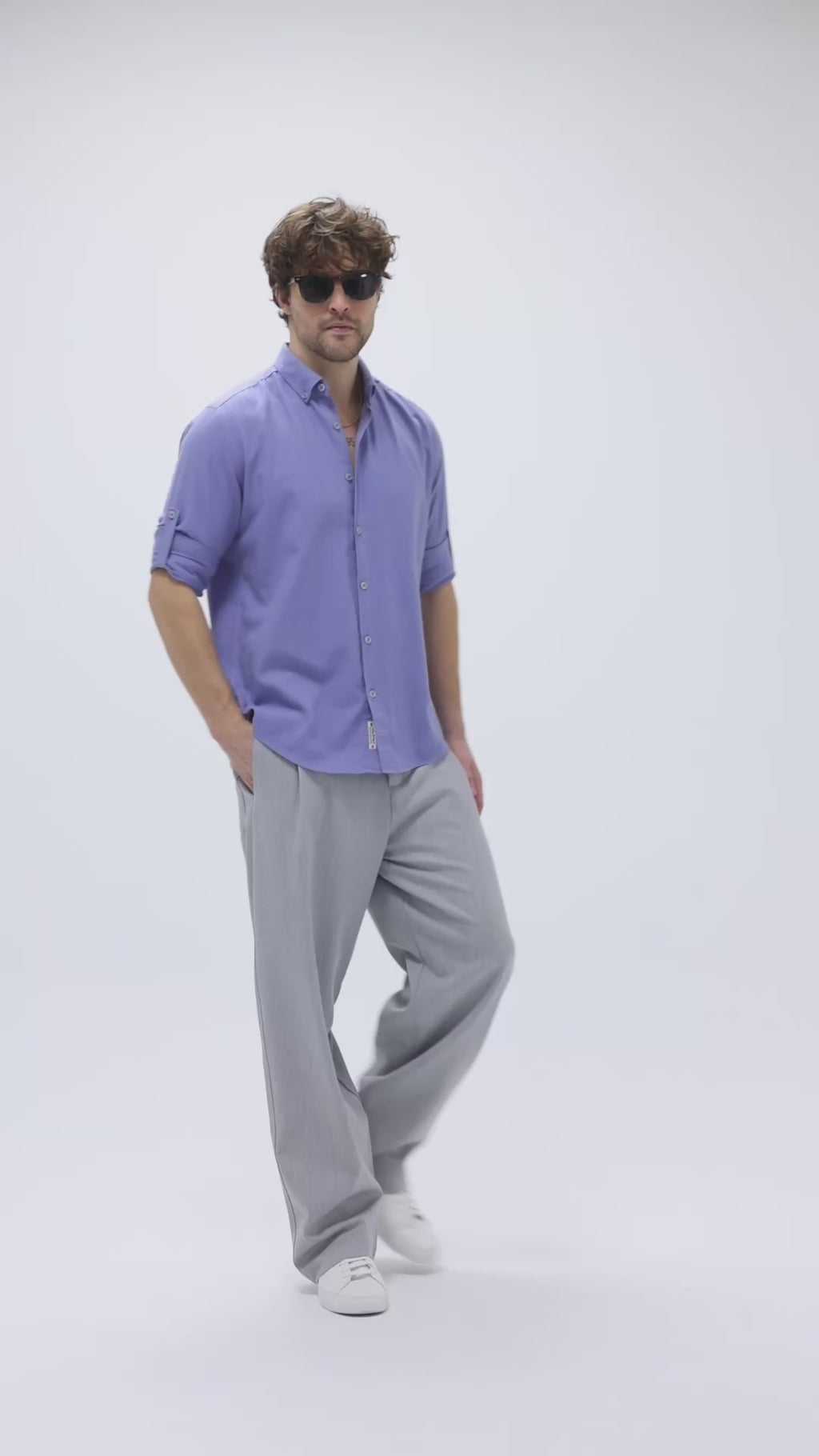 Cosplay %100 Pamuk Oxford Uzun Katlanabilir Kol Erkek Cobalt Mavi Gömlek